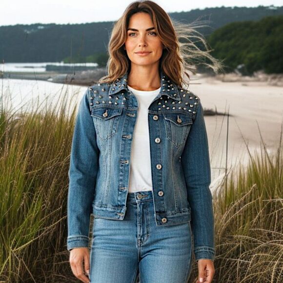 Y2K Lolita Fitted Jean Denim Jacket S Western Metal Biker Punk Grunge Stretch - Picture 16 of 16